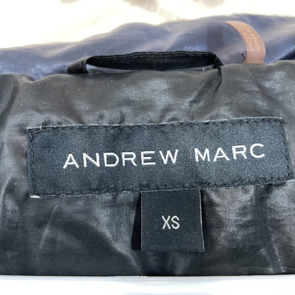 Andrew Marc Jacket Womens XS 650 Fill Power Feather Down Hooded Puffer Coat Navy - Picture 6 of 9